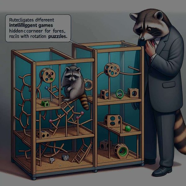 Comment intégrer des jeux de réflexion dans l'habitat d'un raton laveur apprivoisé ?